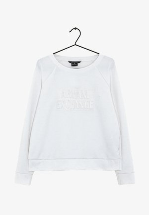 Felpa bianca a girocollo realizzata in morbido cotone, con lettering testurizzato "ARMANI EXCHANGE" sul davanti e polsini e fondo a coste.