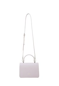 Sac à main en lavande clair avec une forme structurée, une poignée supérieure, une bandoulière réglable et une finition texturée subtile. Détails en matériel doré.