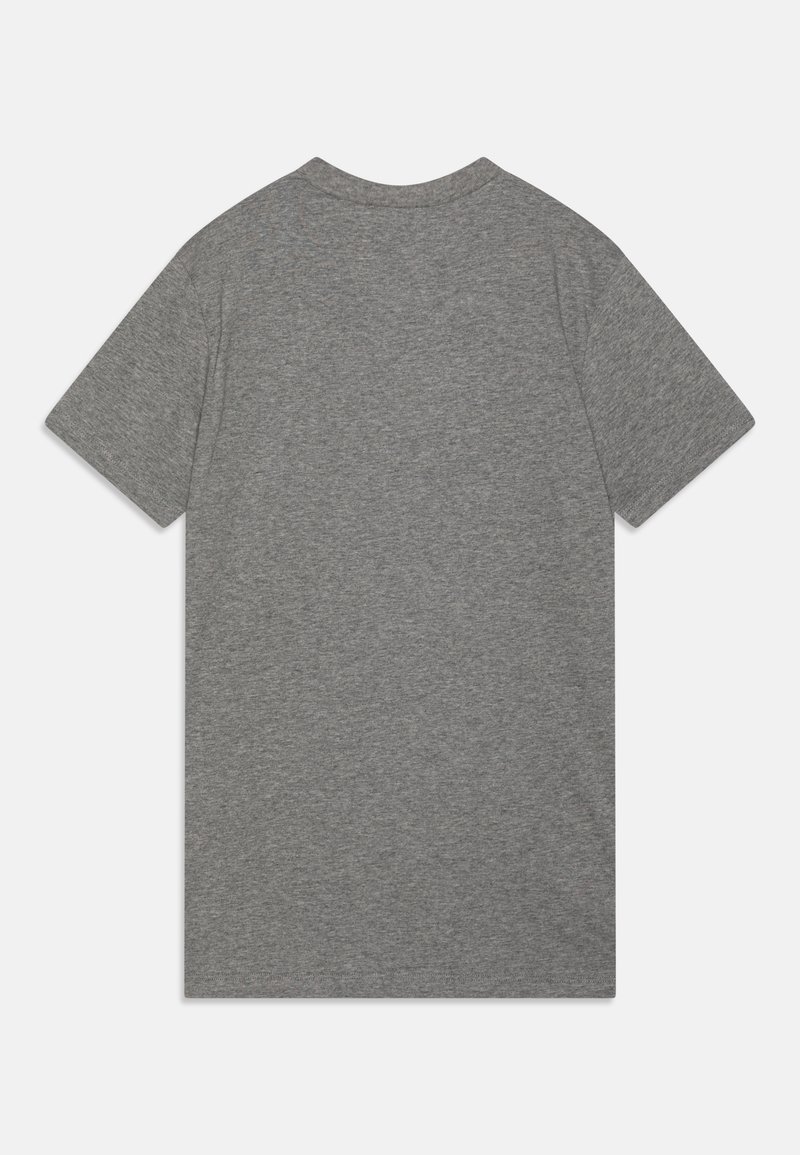 Graues T-Shirt mit kurzen Ärmeln, aus weicher Baumwolle, mit Rundhalsausschnitt und lockerem Schnitt, glatte Textur, ohne Muster oder Grafiken.