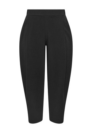 Schwarze, schmal zulaufende, knöchellange Hose mit hoher Taille und dezenten seitlichen Einsätzen, entworfen für eine schlanke Passform.