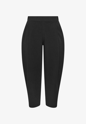 Pantaloni neri a gamba stretta alla caviglia con vita alta e dettagli laterali discreti, progettati per una vestibilità slim.