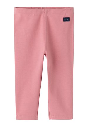 Rosa Kleinkind-Leggings mit elastischem Bund und einem kleinen schwarzen Etikett mit der Aufschrift P.O.P oben rechts.