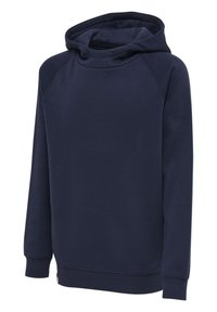 Felpa con cappuccio blu navy realizzata in tessuto morbido, caratterizzata da una vestibilità comoda, polsini a costine e un originale design con cappuccio a doppio strato.