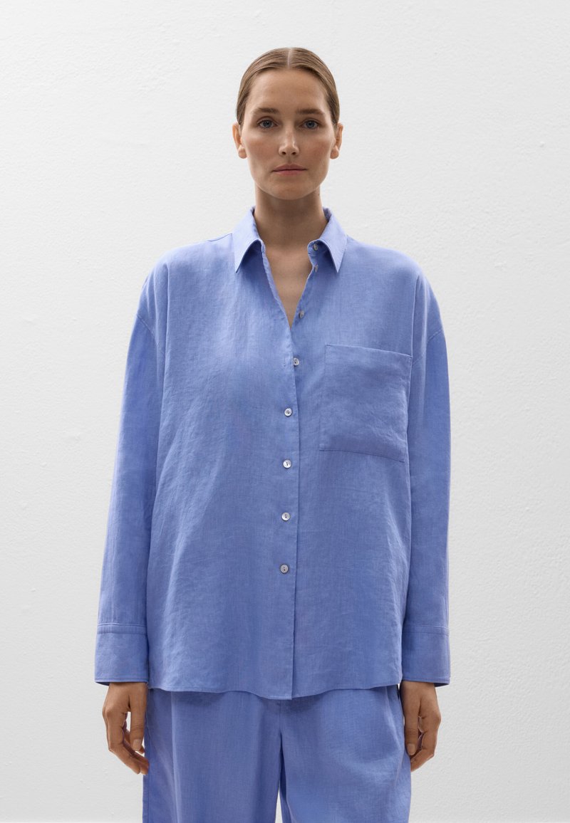 OYSHO - LINEN RELAXED - Button-down blouse - light blue, Enlarge