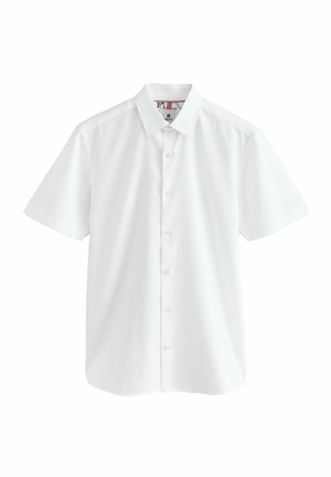 Kortærmet hvid skjorte lavet af bomuld. Har en klassisk krave, knaplukning foran og en glat overflade med et enkelt design.