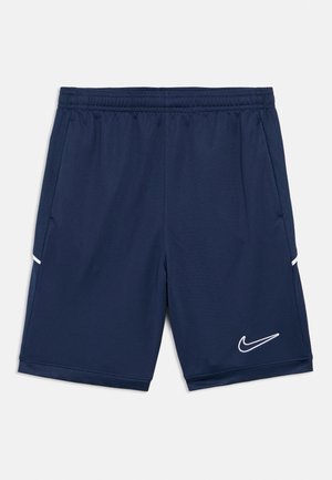 Shorts de sport bleu marine avec taille élastique, poches latérales, panneaux latéraux en mesh et logo Nike swoosh blanc sur la jambe gauche.