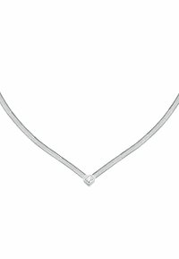 Collana in rete d'argento con un pendente a cristallo quadrato al centro. La catena ha un design flessibile e testurizzato per garantire comfort.