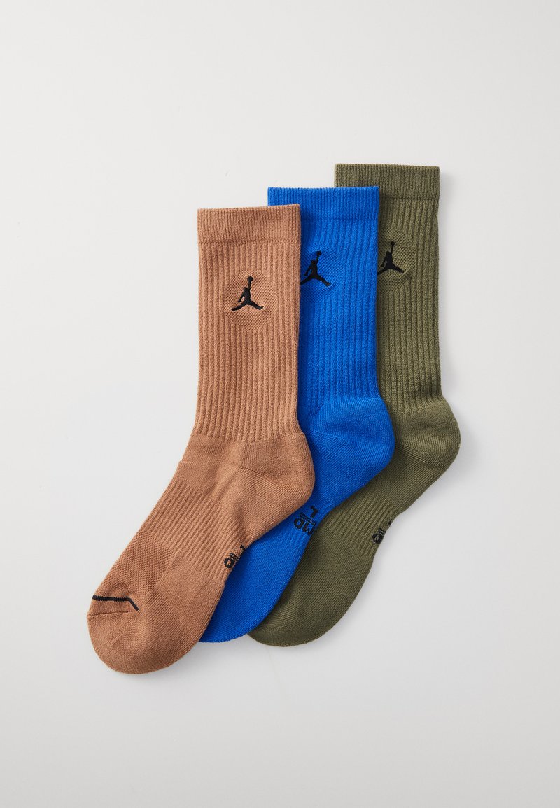 Jordan EVERYDAY CUSH CREW 3 PACK UNISEX  - Calcetines de deporte - game royal/medium olive/archaeo brown/black