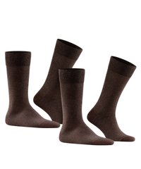 Brown cotton socks with a ribbed cuff, displaying a smooth texture and a mid-calf length. Three pairs shown together.