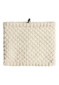 Pletená, krémově zbarvená taška s texturovaným, tkaným vzorem. Obsahuje černou sponu nahoře a malý stříbrný emblém na boku.
