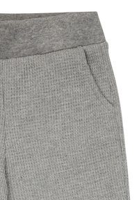 Grau strukturierte Sweatpants mit geribtem Bund und Taschen, gefertigt aus weichem, gewebtem Stoff mit einem dezenten Muster.