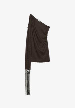 Stradivarius, SHORT ASYMMETRIC DRESS WITH FRINGING - Shift dress - brown