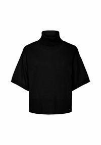 Czarny sweter typu golf z krótkimi, szerokimi rękawami, prążkowanym dekoltem i dołem. Wykonany z miękkiego, teksturowanego materiału o luźnym kroju.