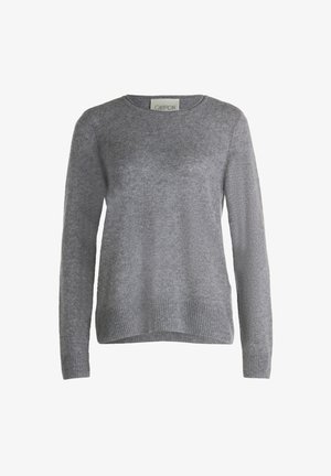 Weicher grauer Langarm-Pullover mit Rundhalsausschnitt, gerippten Bündchen und Saum, aus einem gemütlichen Strickstoff.