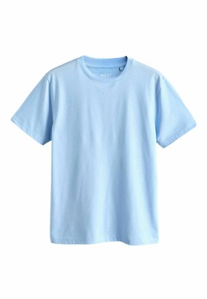 T-shirt a maniche corte color azzurro chiaro con scollo tondo, design semplice e minimalista, mostrata su sfondo bianco.