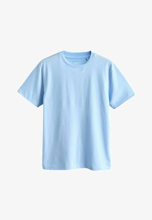 T-shirt a maniche corte color azzurro chiaro con scollo tondo, design semplice e minimalista, mostrata su sfondo bianco.