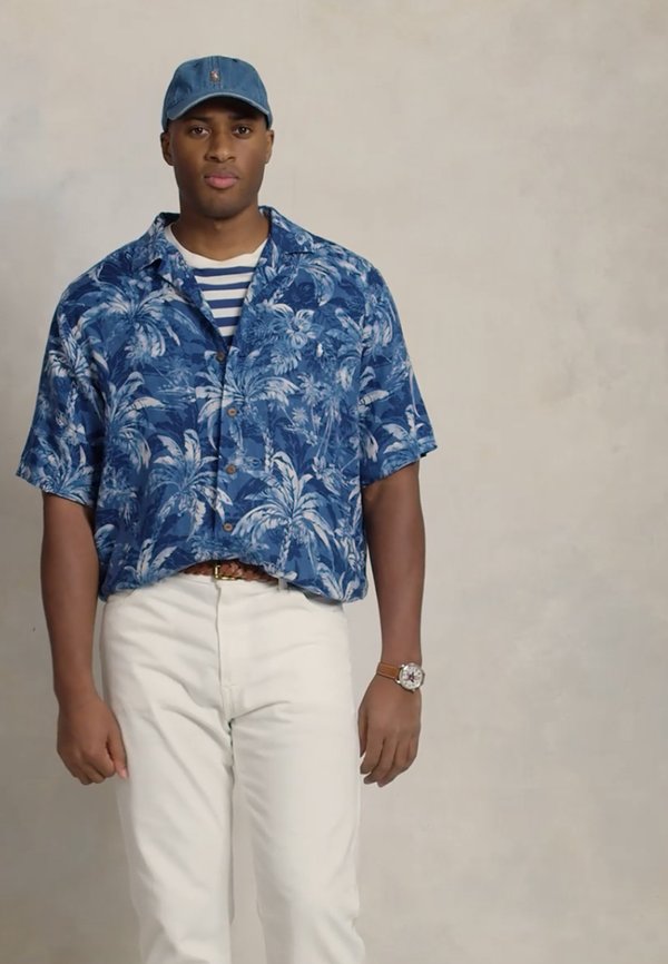 TROPICAL PRINT LINEN CAMP SHIRT - Shirt - indigo2