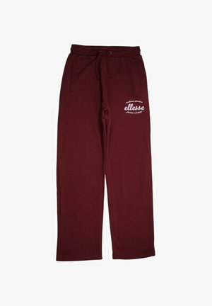 Pantalon de jogging bordeaux en coton, doté d'une ceinture élastique avec cordon et d'un logo blanc sur la hanche gauche.