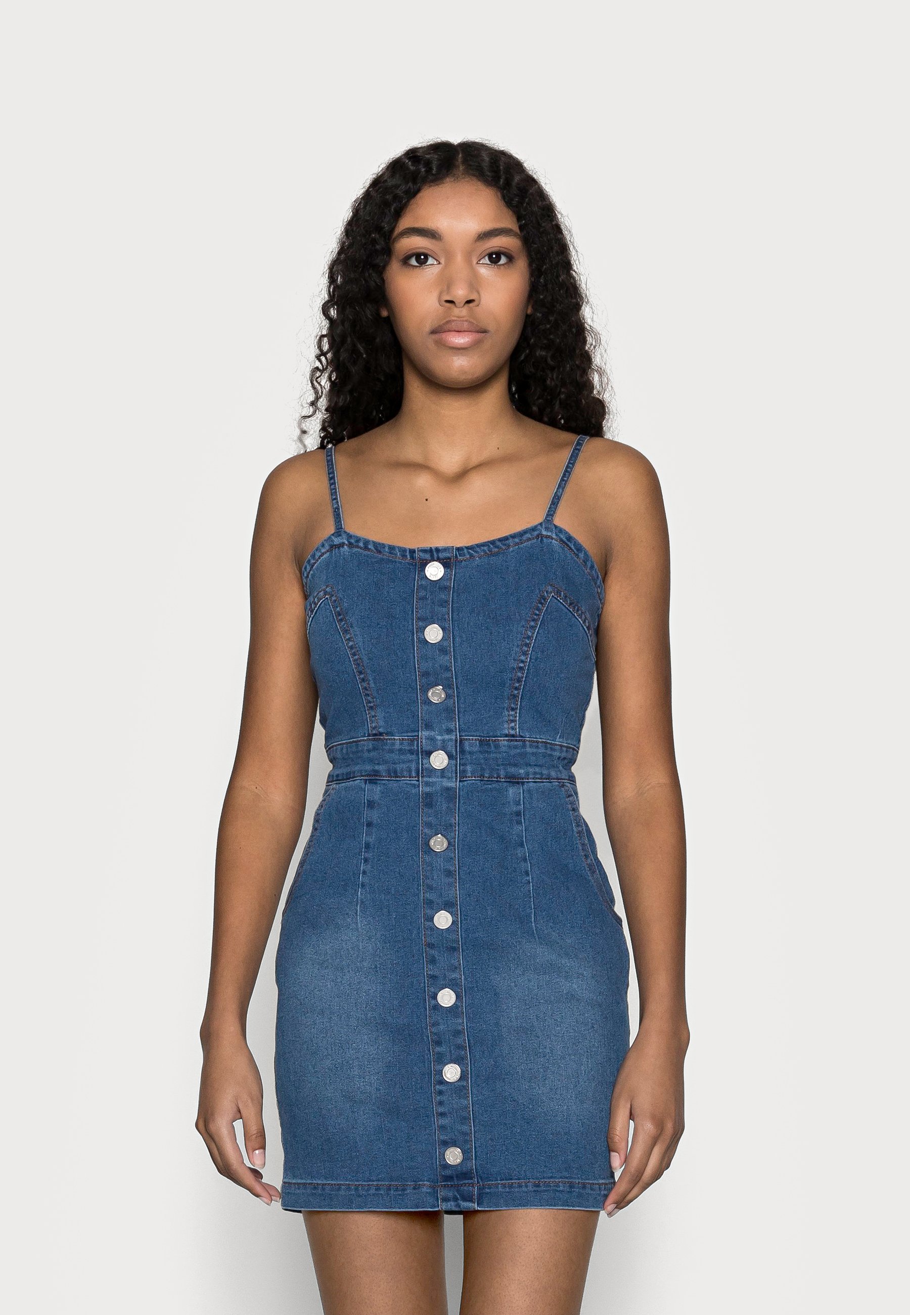 button denim dress