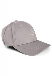 Gray baseball cap made of cotton with a curved brim, featuring stitched accents and a small white cloud emblem on the front.