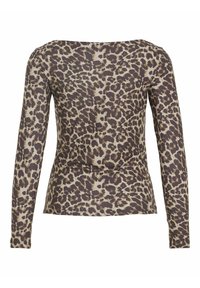 Dlouhý rukáv top v světle béžové barvě s hnědým leopardím potiskem. Měkká, pružná tkanina s přiléhavým siluetou a lodičkovým výstřihem.