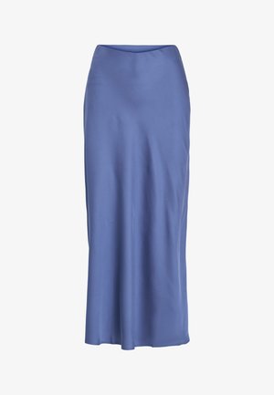 Sinine satiinist maxi seelik, millel on sile ja veidi läikiv tekstuur. A-lõikega siluett ja elastne vöökoht, mis loob minimalistliku disaini.