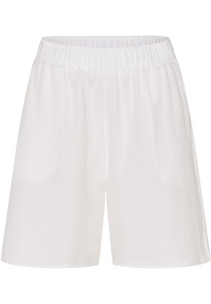 Białe bawełniane szorty z elastycznym pasem, charakteryzujące się luźnym krojem i prostym fasonem, zaprojektowane z myślą o komforcie i oddychalności.