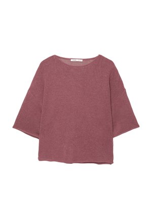 Gebreide pullover in stoffige roos, met een ronde halslijn en brede, korte mouwen met een relaxed fit. Geweven stof met een subtiel patroon.
