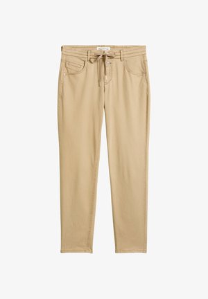 Beige casual broeken met voorzakken, riemlussen, een knoopsluiting en een koord in de taille.