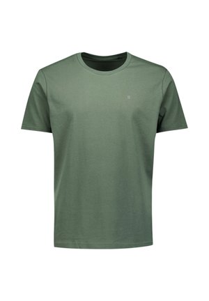 Groene katoenen T-shirt met een klassieke ronde hals, korte mouwen en een klein logo-accent. Zachte textuur, simpel ontwerp en een regular fit.