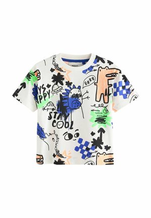 Next SHORT SLEEVE GRAFFIC - REGULAR FIT - Triko s potiskem - white blue dino