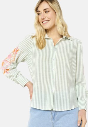 LolaLiza EMBROIDERED STRIPED - Overhemdblouse - khaki mint