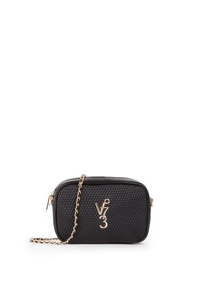 Borsa a tracolla nera testurizzata con tracolla a catena dorata e logo dorato "V 73" sul davanti, con chiusura con cerniera in alto.