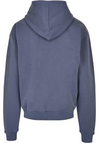 Felpa con cappuccio in un blu tenue, caratterizzata da una consistenza morbida, polsini a costine e orlo a banda. Il retro è semplice, senza dettagli aggiuntivi.