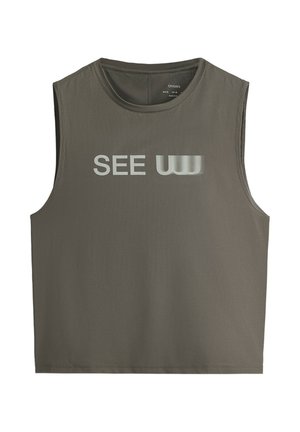 OYSHO, TECHNICAL SLEEVELESS T-SHIRT WITH TEXT - Top - grey