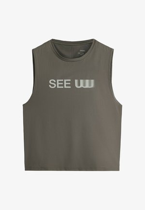 OYSHO, TECHNICAL SLEEVELESS T-SHIRT WITH TEXT - Top - grey