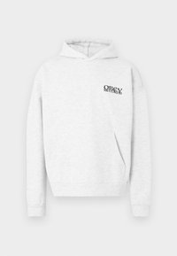 Ανοιχτό γκρι φούτερ με κουκούλα από απαλό ύφασμα και μπροστινή τσέπη. Διαθέτει μαύρο λογότυπο "OBEY RECORDS" στο στήθος. Μακριά μανίκια και κουκούλα με κορδόνι.