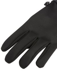 Guanto in tessuto nero con una texture liscia, cinque dita e un design pulito. Include hardware regolabile per una vestibilità sicura.