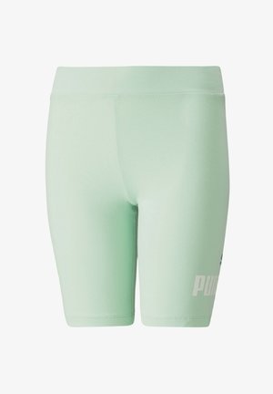 Pantalones cortos ajustados de color verde claro hasta la mitad del muslo con cintura elástica y logo sutil de Puma en la parte inferior de la pierna izquierda.