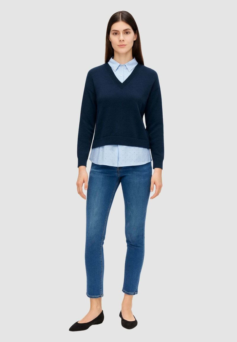 Pull S.Oliver Avec Chemisier Superposé Intégré - Couleur Bleu, Taille 34, Occasion Très Bon état