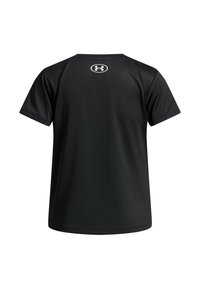 Czarny, sportowy t-shirt z krótkim rękawem, wykonany z lekkiego materiału. Posiada okrągły dekolt oraz logo nadrukowane na górnej części pleców.