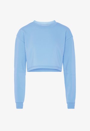 Lysblå cropped sweatshirt med lange ærmer og ribbede manchetter, der har en rund halsudskæring og lige kant.