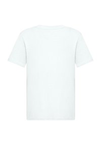 Witte katoenen T-shirt met korte mouwen, ronde hals en een gladde textuur. Geen zichtbare patronen of graphics op de achterkant.