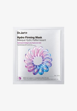 Dr.Jart+ Hydro Firming Mask -pakkaus, jossa violetti ja sininen spiraalikuosi, korostaa kollageenia ja hyaluronihappoa, 30 g, 60 minuutin sulamisaika.