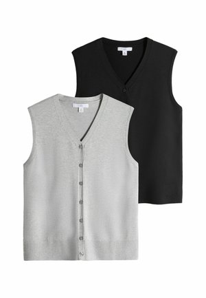 THE SET, 2 PACK FINE KNIT V-NECK WAISTCOAT - Vest - black light grey