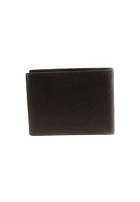 Portefeuille en cuir marron foncé, design pliable en deux, surface texturée, coutures visibles, forme compacte, finition lisse, sans pièces métalliques ou accents visibles.