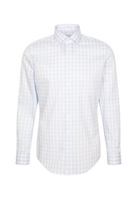 Camicia a maniche lunghe con bottoni in tessuto a quadretti blu chiaro e bianco, realizzata in morbido cotone, con colletto classico e orlo curvo.