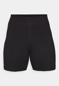 Sorte cykelshorts med høj talje, lavet af strækbart, blødt stof. Har flade sømme og en glat overflade for komfort.