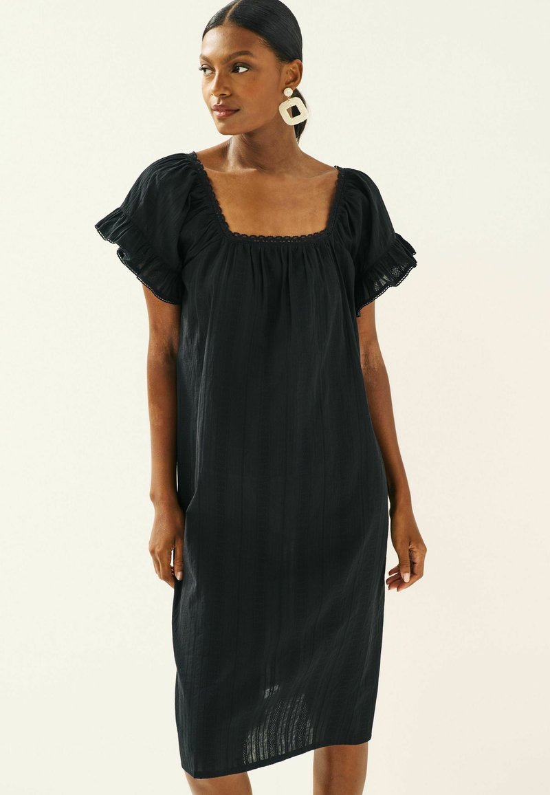 Next SQUARE NECK RUFFLE - Noční košile - black