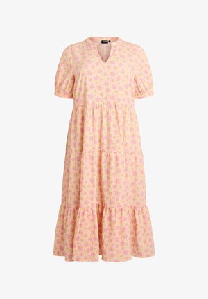 Zizzi, KNÖCHELLANGES KLEID MIT KURZEN ÄRMELN UND GESTUFTEN VOLANTS - Maxikleid - gelb